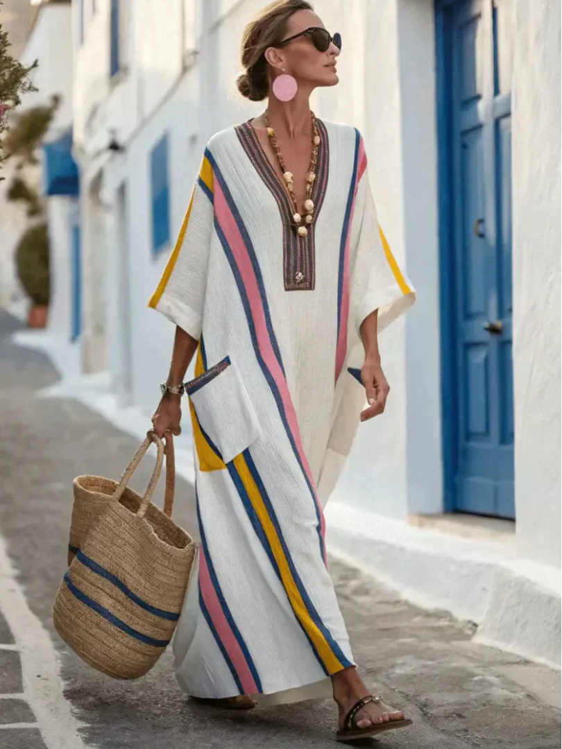 Zinnia | Women's V Neck 3/4 Sleeve Maxi Dress - White - Image 5