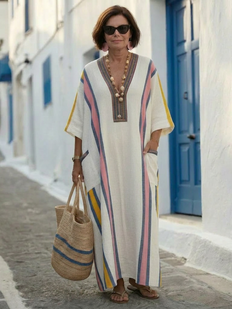 Zinnia | Women's V Neck 3/4 Sleeve Maxi Dress - White - Image 6