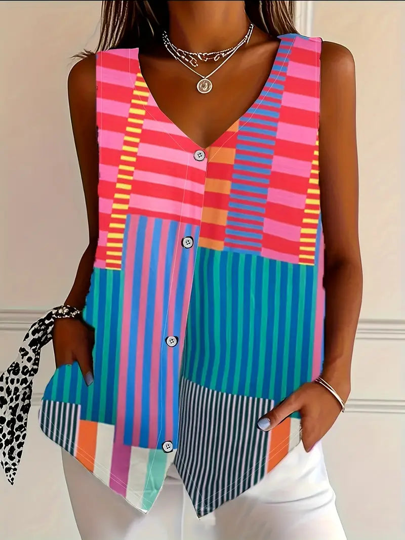 Zivaine | Women's Zebra Print Sleeveless Button Blouse - Image 3