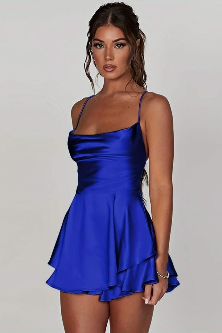 Zivara | Women's Cocktail Party Dress Satin Mini - Burgundy - Image 12