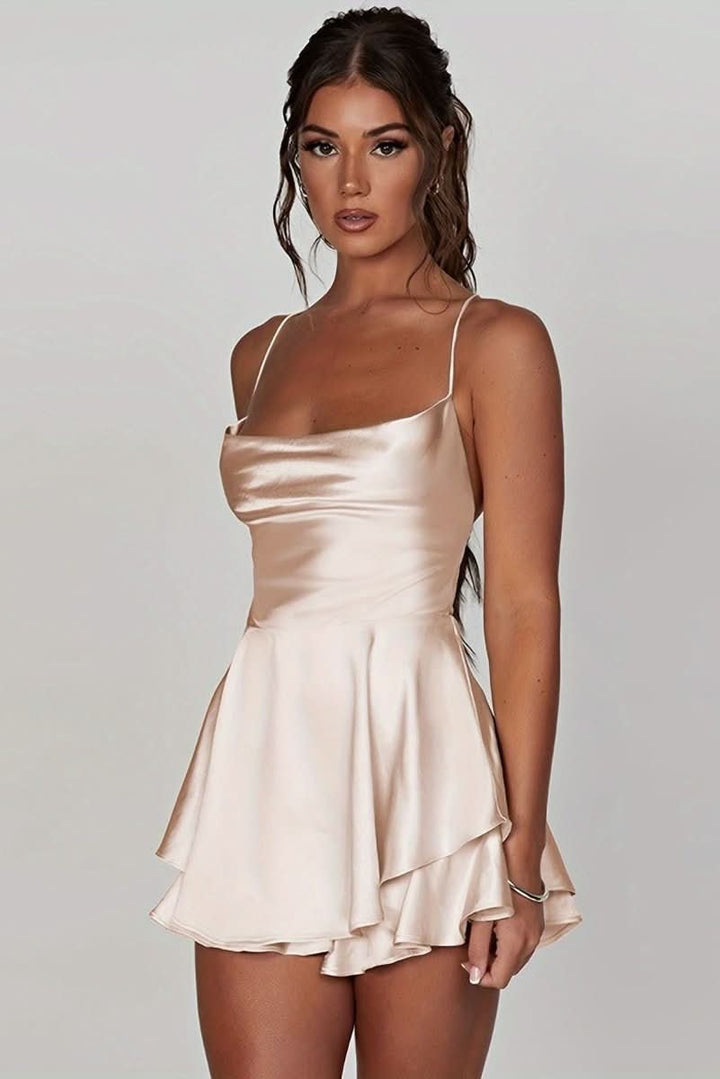Zivara | Women's Cocktail Party Dress Satin Mini - Burgundy - Image 4