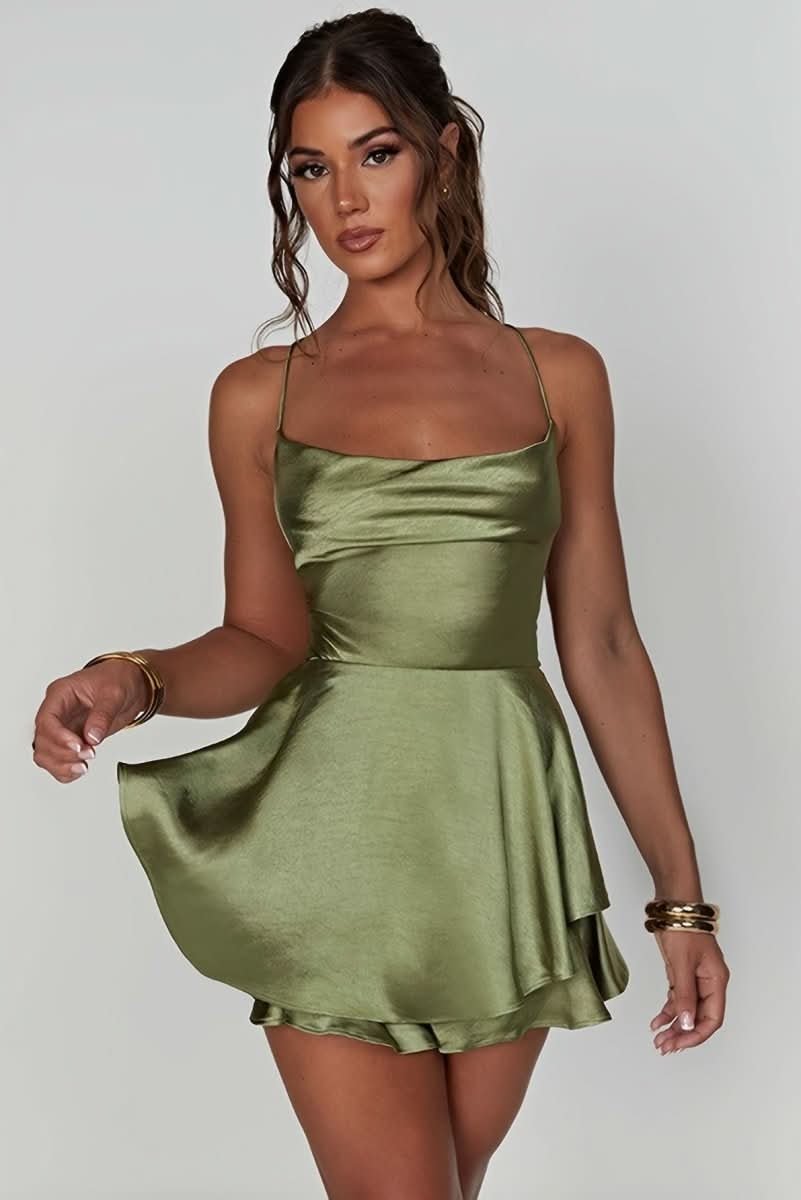 Zivara | Women's Cocktail Party Dress Satin Mini - Burgundy - Image 8