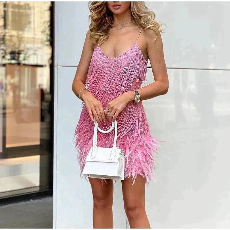 Zivarna | Women's Cocktail Party Dress Sequin Fringe Mini - White - Image 7