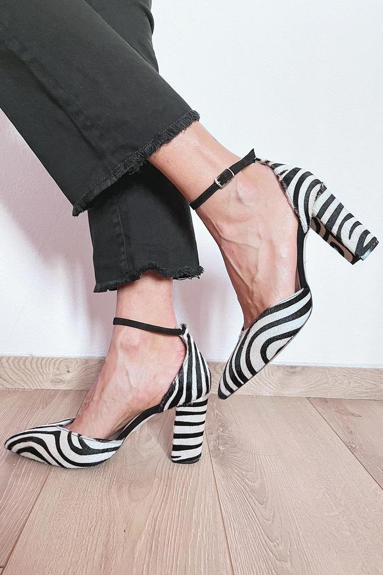 Zivelle | Women's Block Heels Zebra Print Ankle Strap - Striped - Image 1
