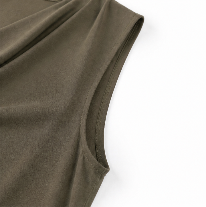 Zivelle | Women's Cowl Neck Sleeveless Mini Shift Dress - Olive Green - Image 10