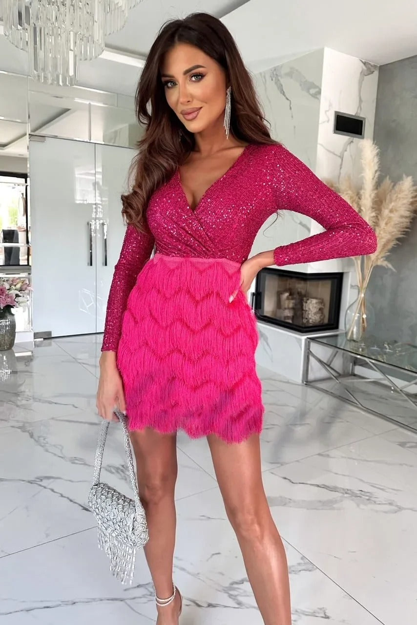 Zivelle | Women's Sequin Fringe Mini Dress - Image 3