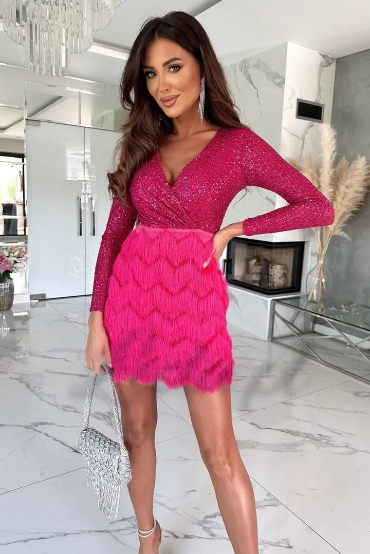 Zivelle | Women's Sequin Fringe Mini Dress - Image 3