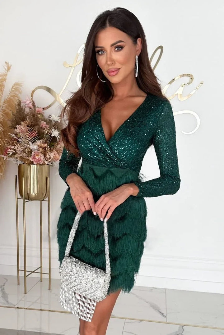 Zivelle | Women's Sequin Fringe Mini Dress - Image 4