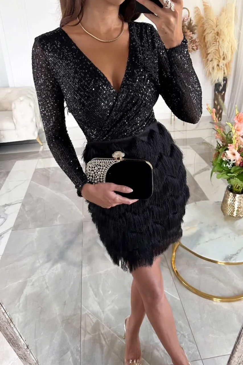 Zivelle | Women's Sequin Fringe Mini Dress - Image 8
