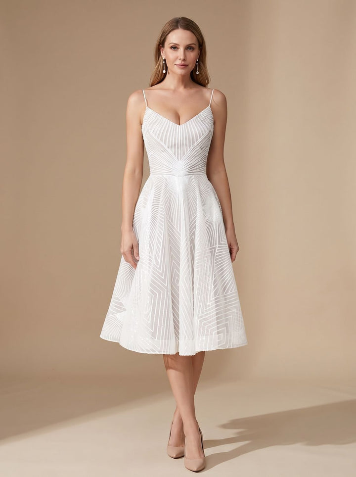 Zivette | Women's Cocktail Dress Geometric Lace Midi - White - Image 1