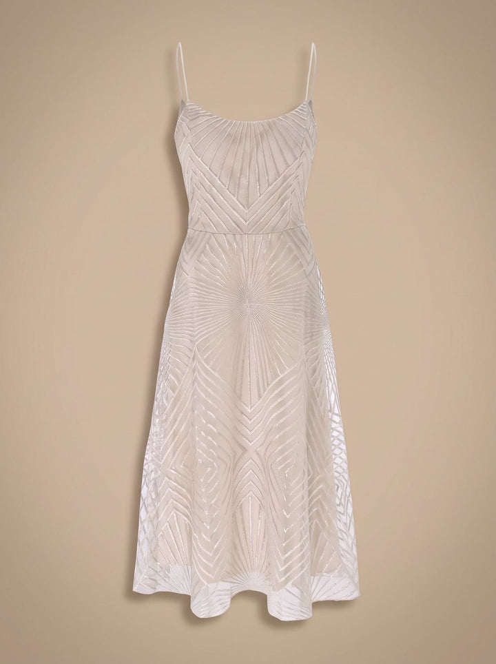 Zivette | Women's Cocktail Dress Geometric Lace Midi - White - Image 2