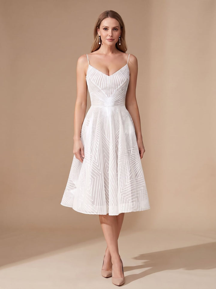Zivette | Women's Cocktail Dress Geometric Lace Midi - White - Image 3