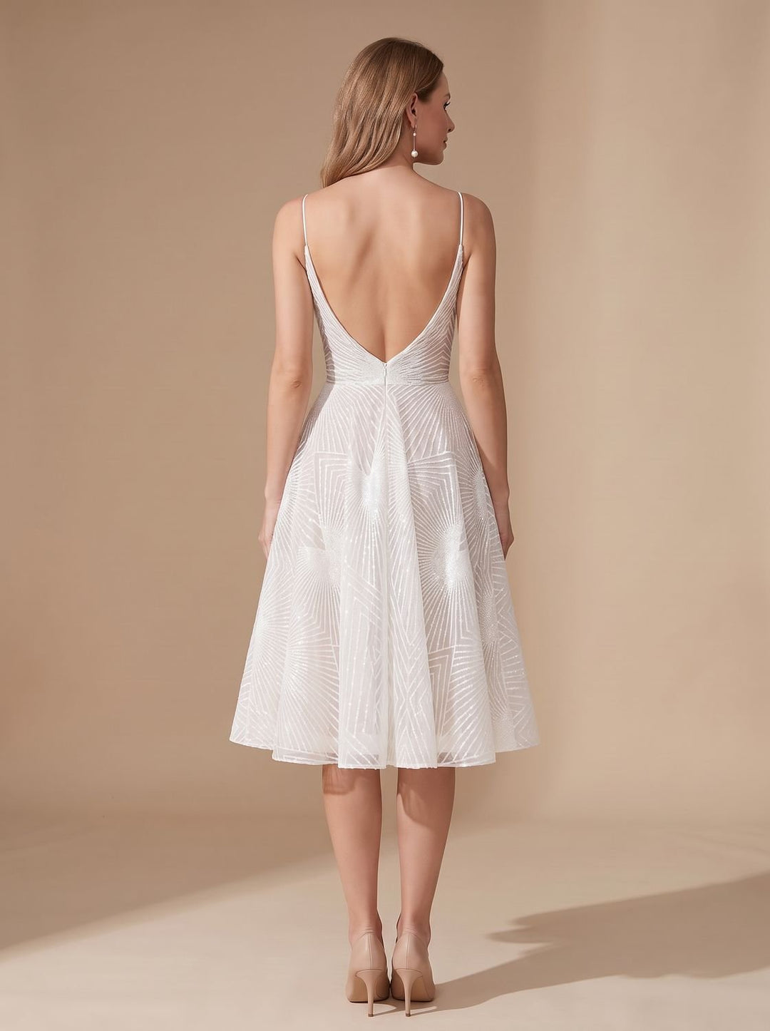 Zivette | Women's Cocktail Dress Geometric Lace Midi - White - Image 7