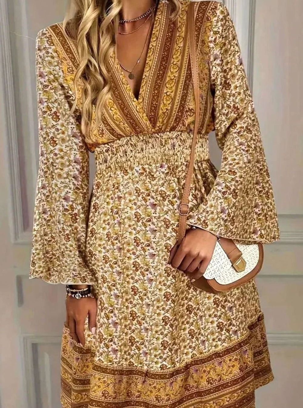 Zivorne | Women's Boho Floral Mini Dress Long Sleeve - Image 2
