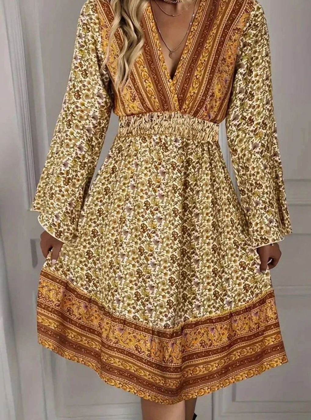 Zivorne | Women's Boho Floral Mini Dress Long Sleeve - Image 3