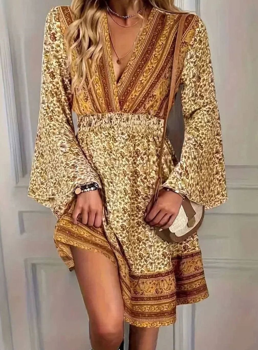 Zivorne | Women's Boho Floral Mini Dress Long Sleeve - Image 7