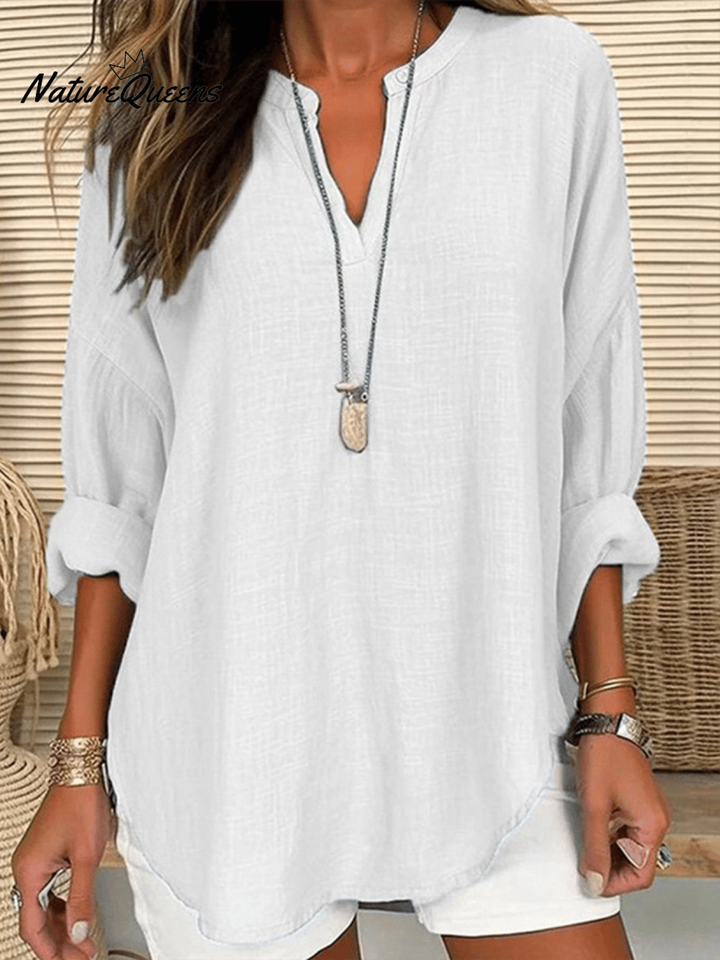 Zivorne | Women's Boho Tunic Top Long Sleeve - Light Blue - Image 2