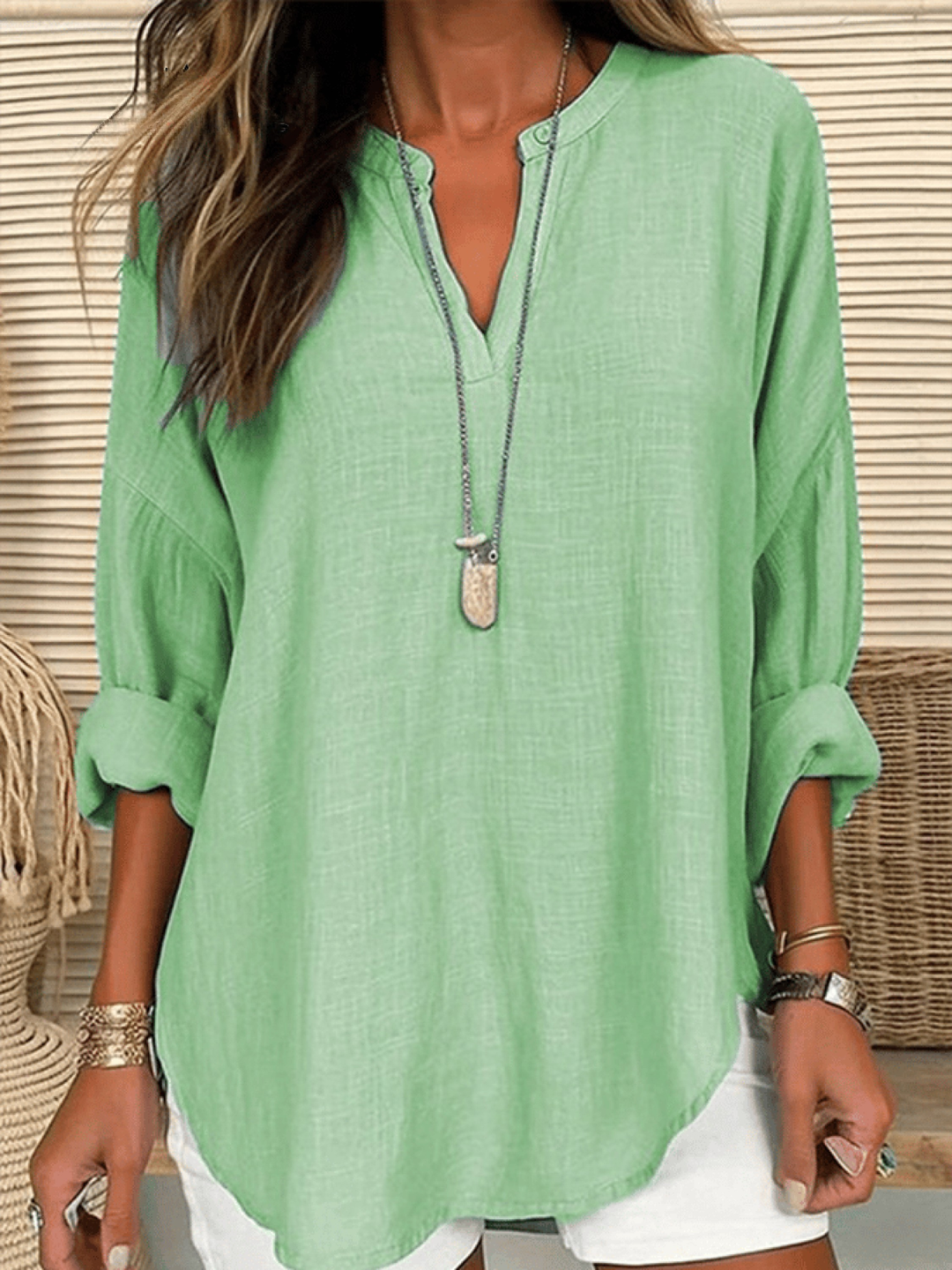 Zivorne | Women's Boho Tunic Top Long Sleeve - Light Blue - Image 4