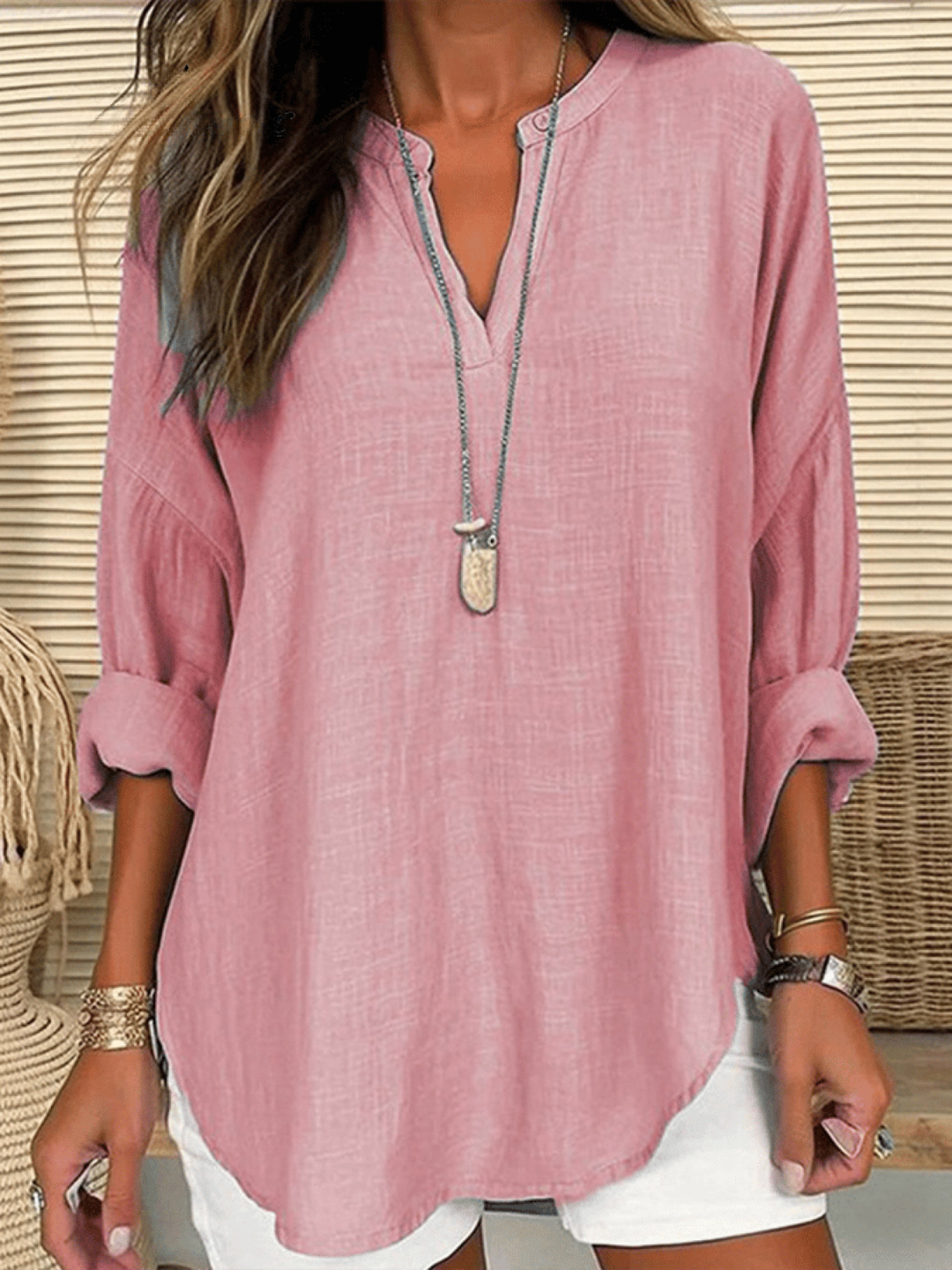 Zivorne | Women's Boho Tunic Top Long Sleeve - Light Blue - Image 5