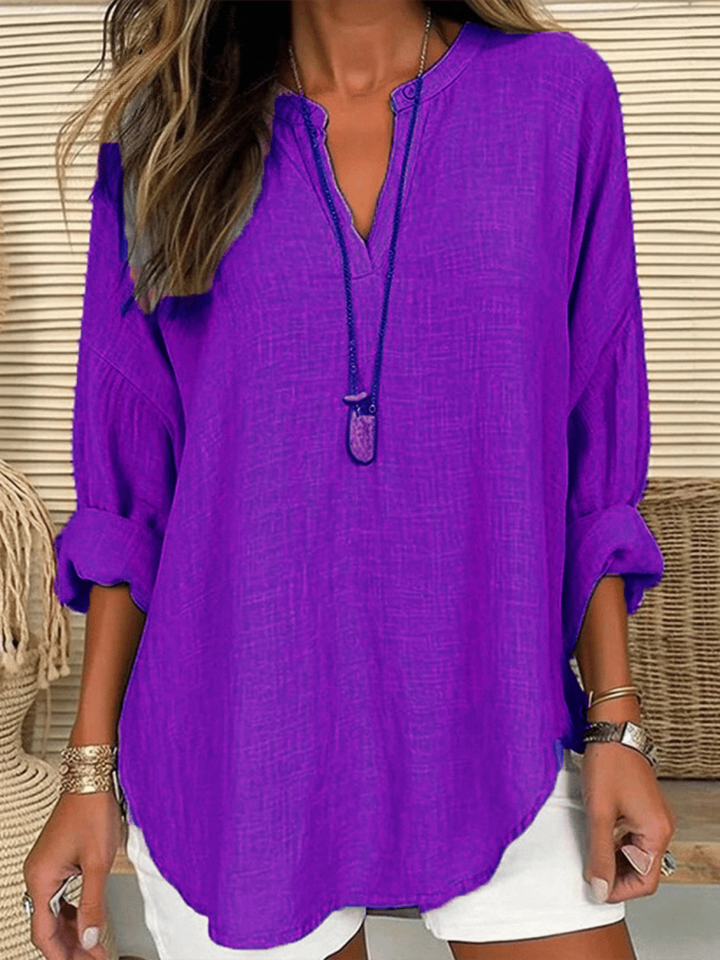 Zivorne | Women's Boho Tunic Top Long Sleeve - Light Blue - Image 6