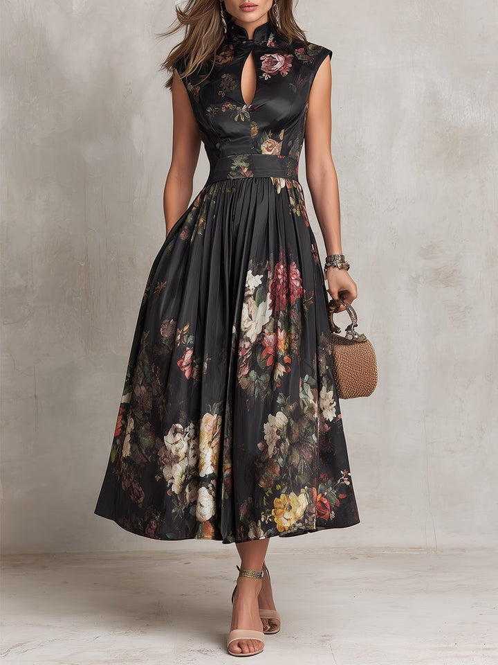 Zivorne | Women's Floral Print Midi Dress - Black - Image 1
