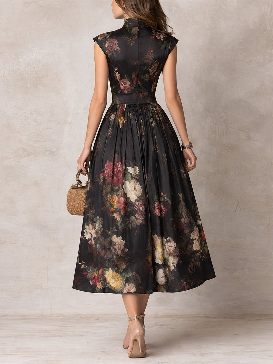 Zivorne | Women's Floral Print Midi Dress - Black - Image 2