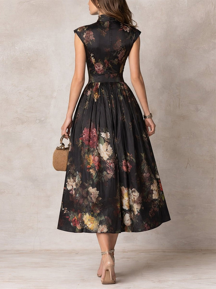 Zivorne | Women's Floral Print Midi Dress - Black - Image 2