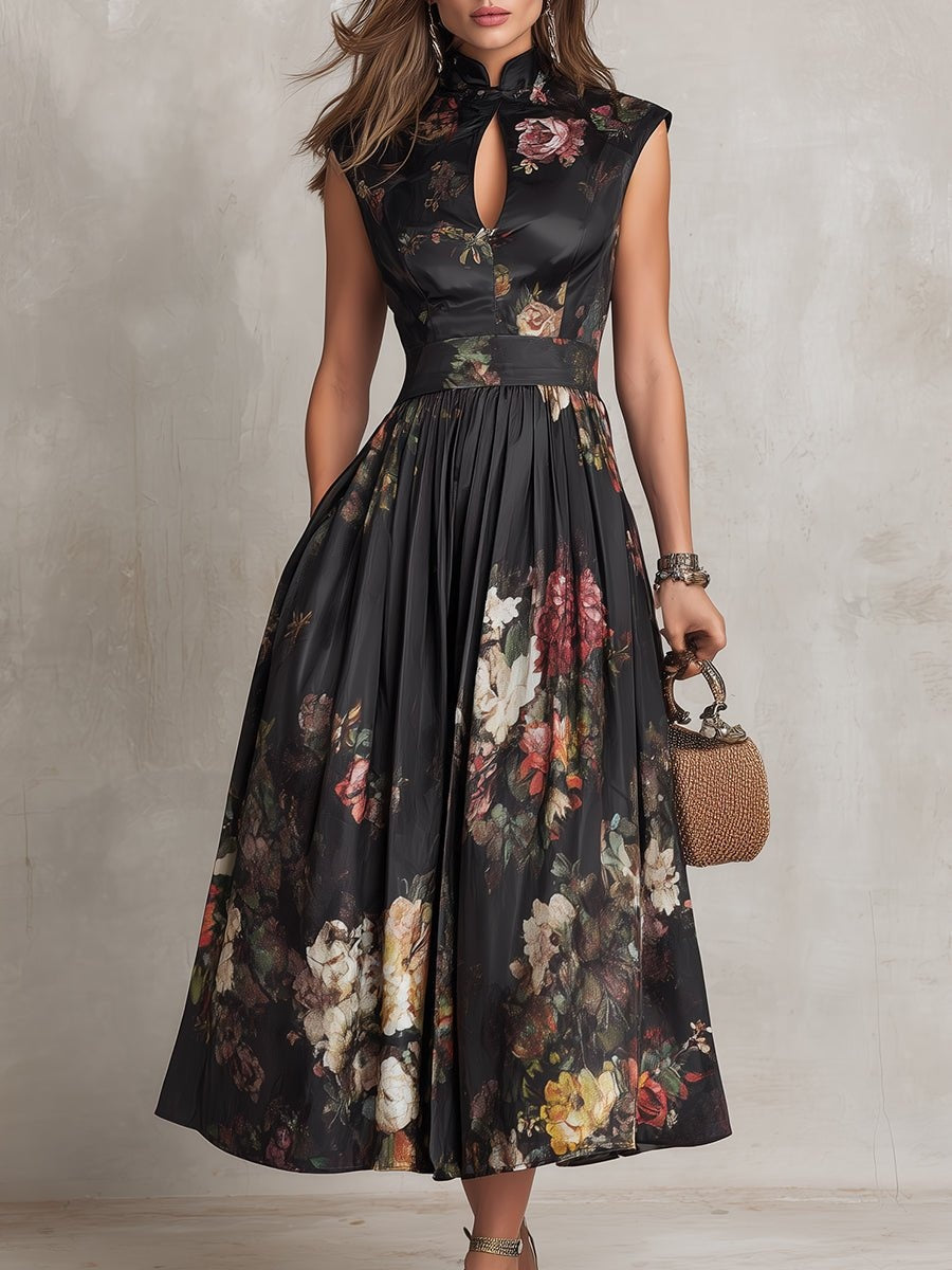Zivorne | Women's Floral Print Midi Dress - Black - Image 3