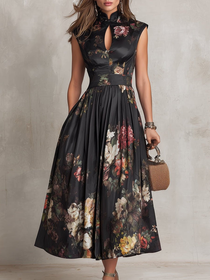 Zivorne | Women's Floral Print Midi Dress - Black - Image 3