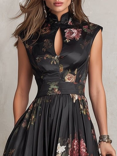 Zivorne | Women's Floral Print Midi Dress - Black - Image 4