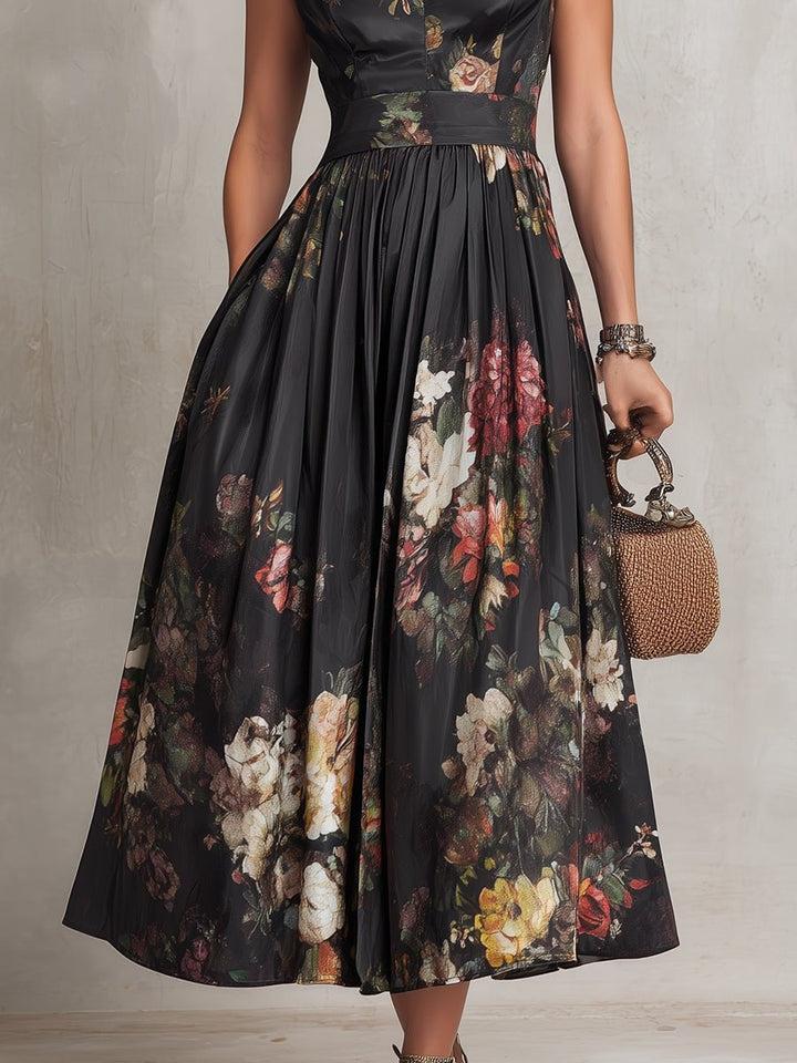 Zivorne | Women's Floral Print Midi Dress - Black - Image 5