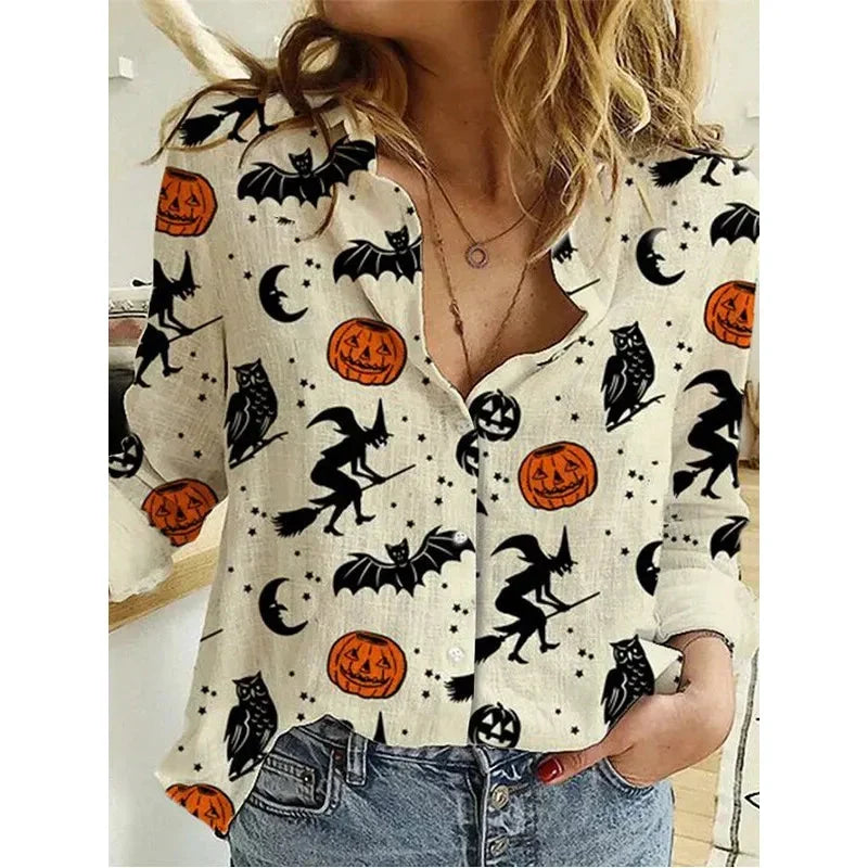 Zivorne | Women's Halloween Print Boho Blouse - Image 2