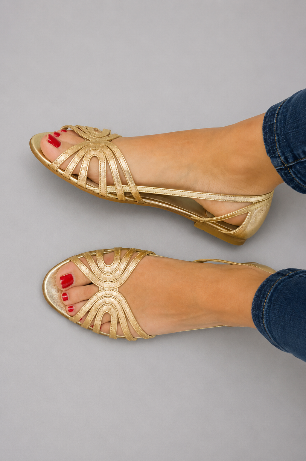 Zivorne | Women's Strappy Flat Sandals - Gold - Image 1