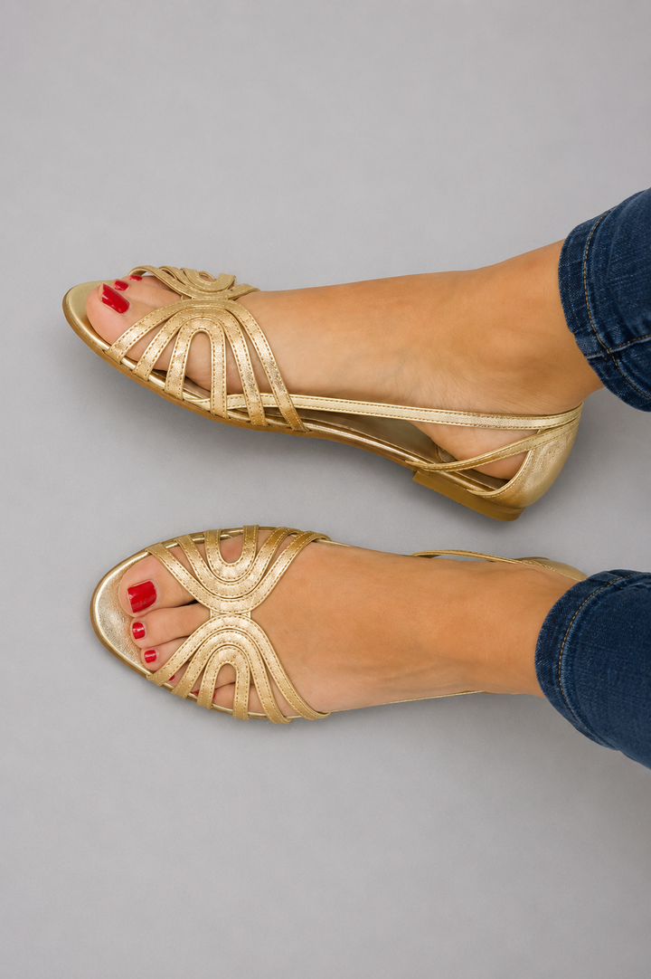 Zivorne | Women's Strappy Flat Sandals - Gold - Image 1