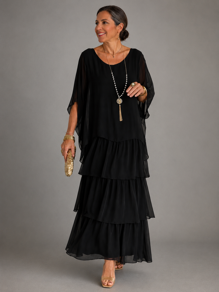 Zivorne | Women's Tiered Chiffon Maxi Dress - Black - Image 1
