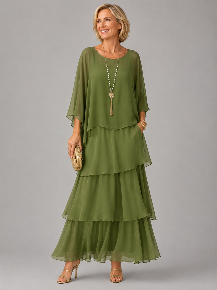 Zivorne | Women's Tiered Chiffon Maxi Dress - Black - Image 2