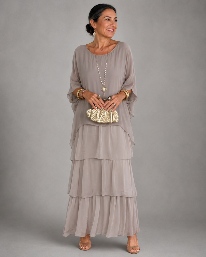 Zivorne | Women's Tiered Chiffon Maxi Dress - Black - Image 3