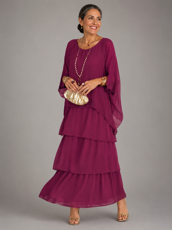 Zivorne | Women's Tiered Chiffon Maxi Dress - Black - Image 4