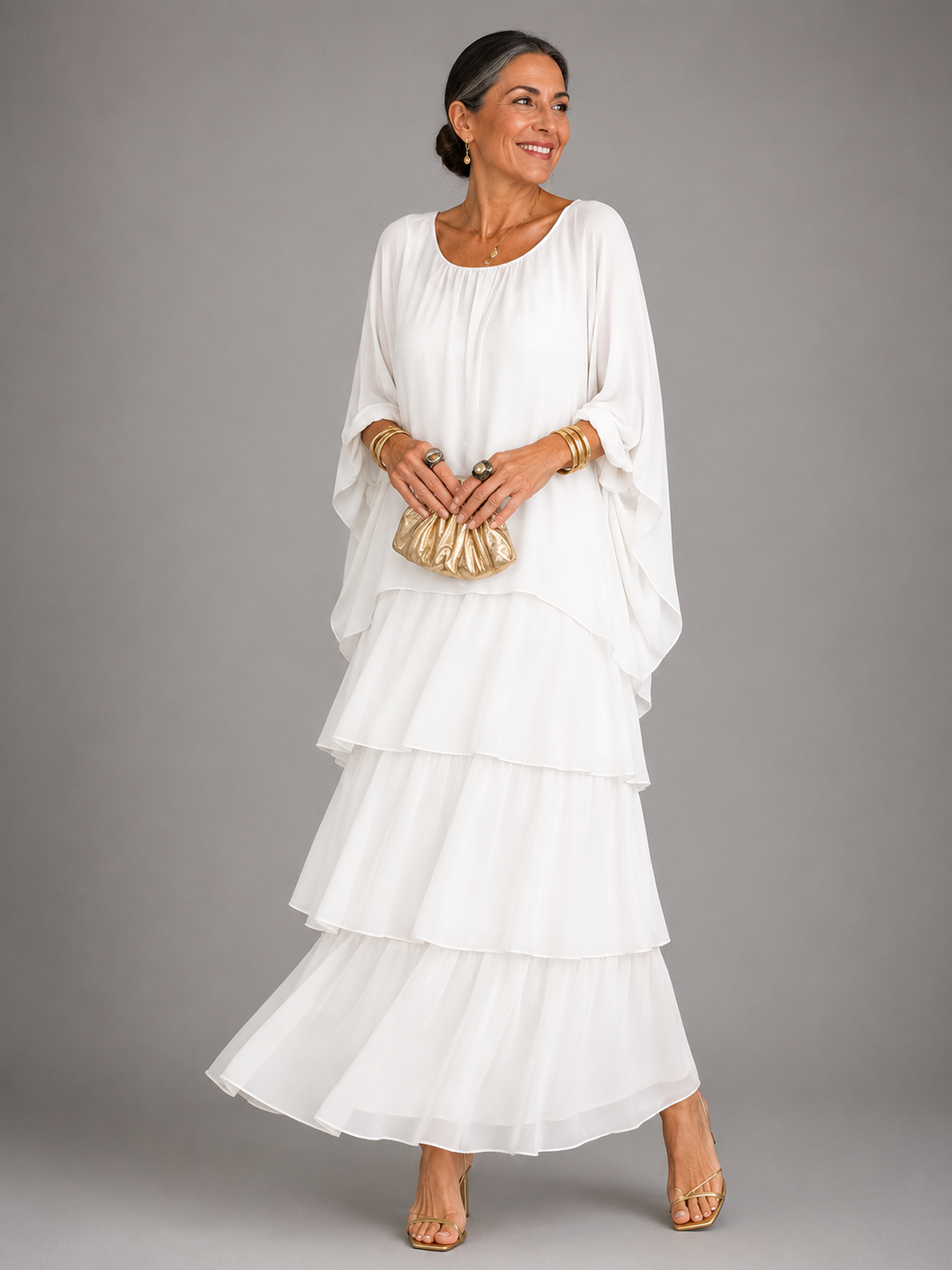 Zivorne | Women's Tiered Chiffon Maxi Dress - Black - Image 6