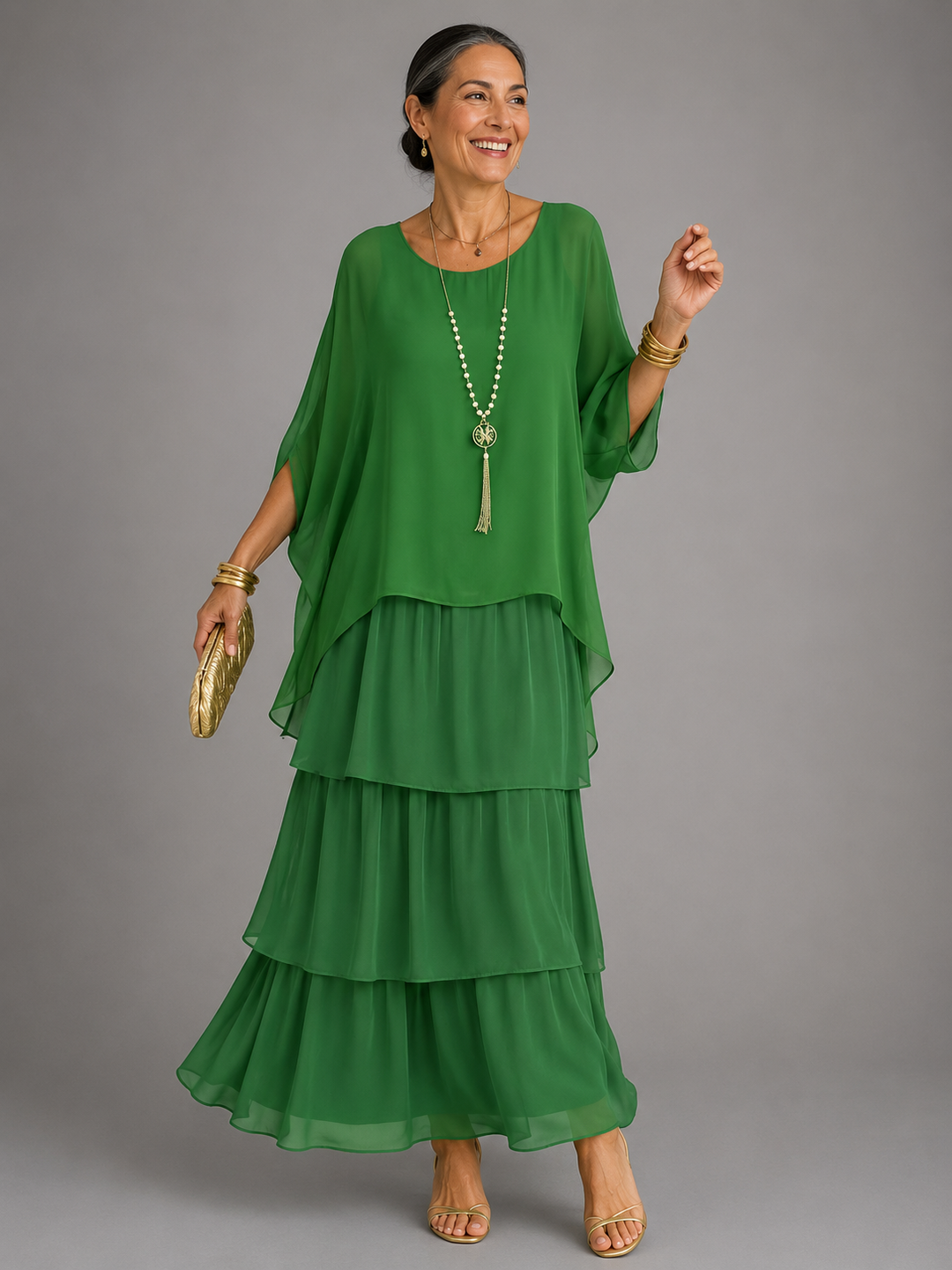 Zivorne | Women's Tiered Chiffon Maxi Dress - Black - Image 7