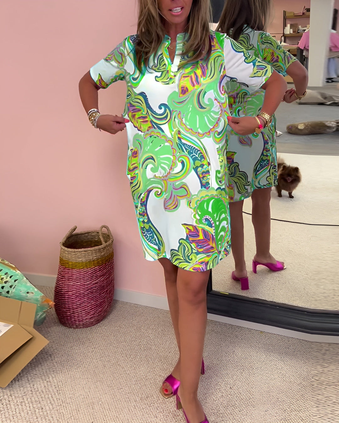 Zolande | Women's Printed Short Sleeve Shift Dress - Image 3