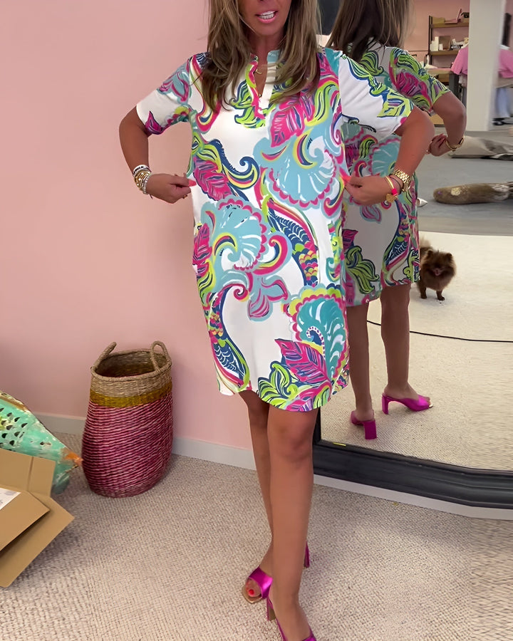 Zolande | Women's Printed Short Sleeve Shift Dress - Image 5