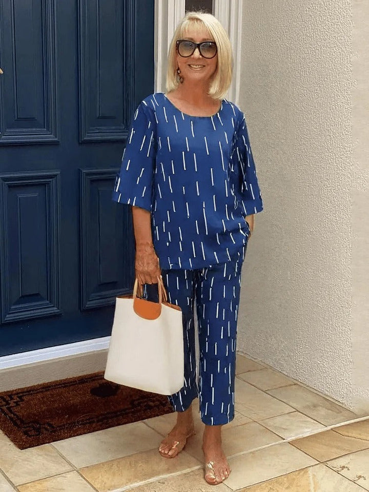 Zolvaine | Women's Two Piece Set Dash Print - Navy - Image 1