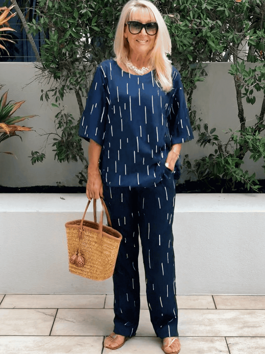 Zolvaine | Women's Two Piece Set Dash Print - Navy - Image 2