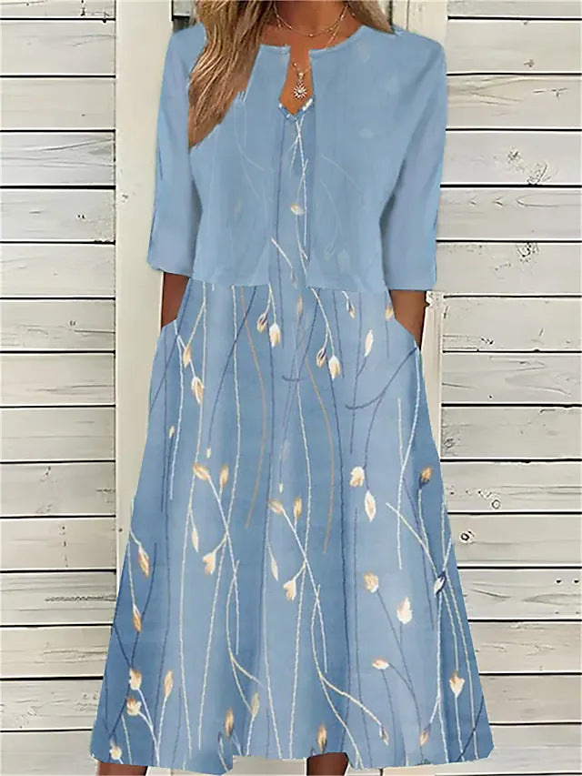 Zolvara | Women's Linen Two Piece Set Midi - Light Blue - Image 1