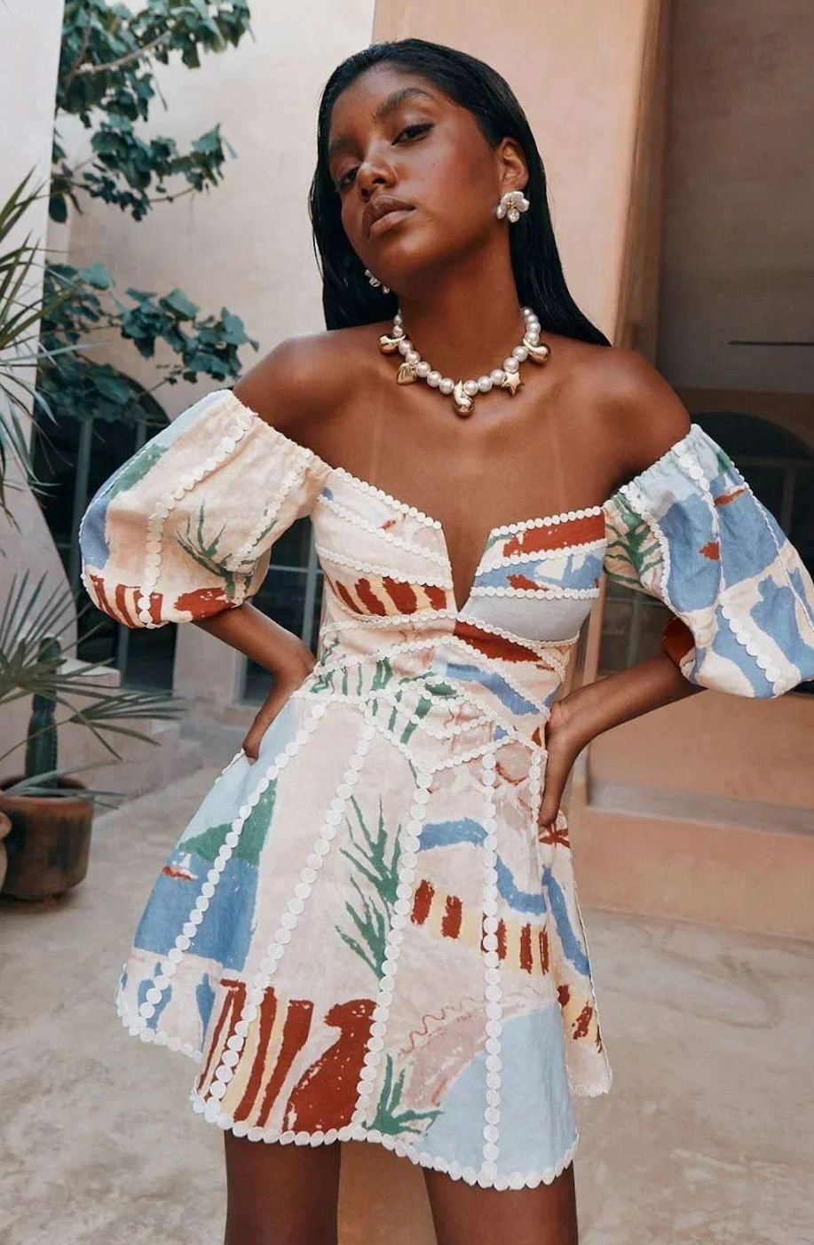 Zolvara | Women's Mini Dress Off-Shoulder Abstract Print - Image 1
