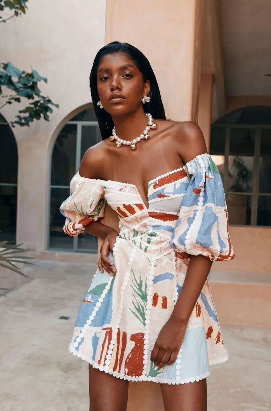 Zolvara | Women's Mini Dress Off-Shoulder Abstract Print - Image 2