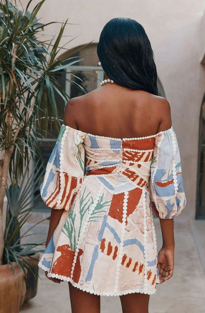 Zolvara | Women's Mini Dress Off-Shoulder Abstract Print - Image 4