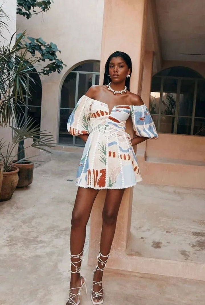 Zolvara | Women's Mini Dress Off-Shoulder Abstract Print - Image 5