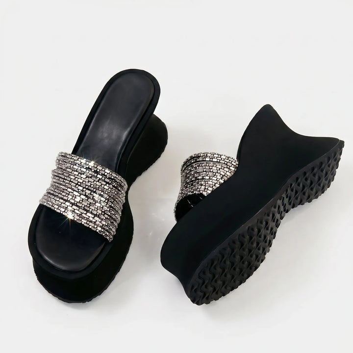 Zolvara | Women's Platform Wedge Sandals Diamante Strap - Image 6